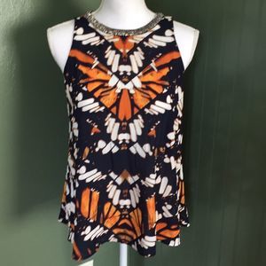 Alfani Sleeveless Tank Top Sz 2 Petite Beaded Orange Navy Blue Layering Summer